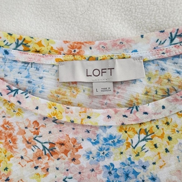 LOFT Floral Eyelet Sleeve Top Colorful Spring Blouse Women's Size L - Picture 3 of 6